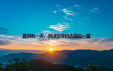 直到有一天, 我决定亲自去探究一番